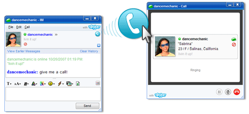 Passer un appel avec MySpaceIM avec Skype