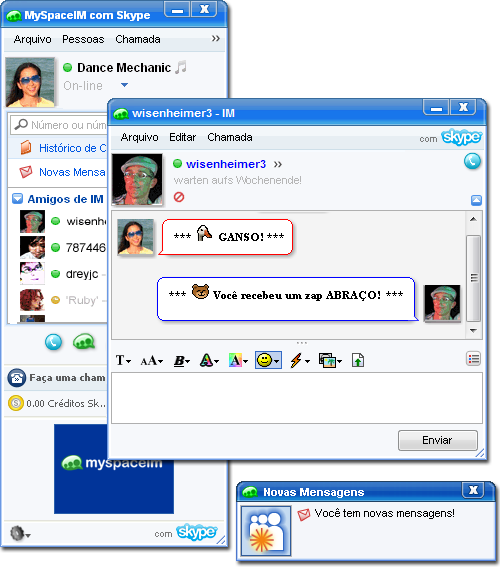 Capturas de tela do MySpaceIM
