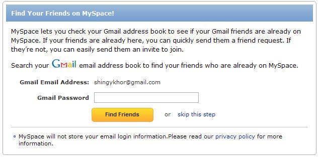 Setting up a MySpace Account