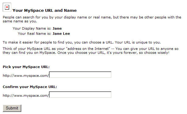 Setting up a MySpace Account