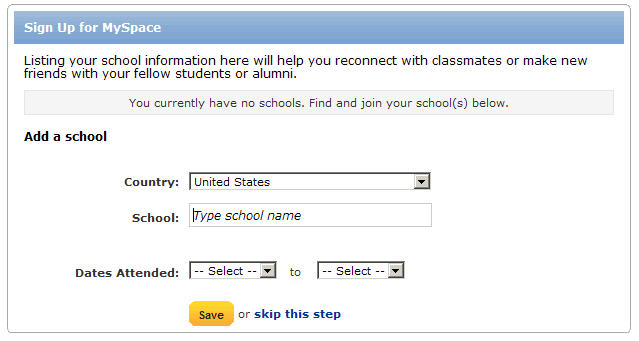 Setting up a MySpace Account