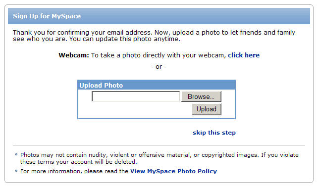 Setting up a MySpace Account