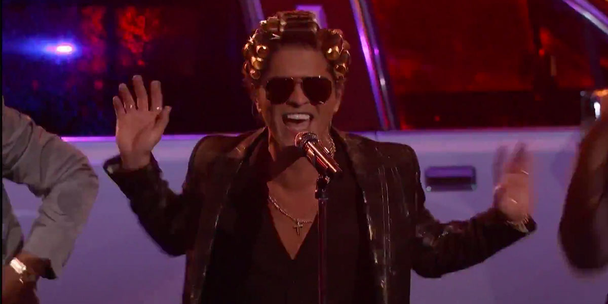 Bruno Mars Performed With Gold Curlers In His Hair On 'The Voice' 